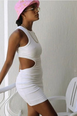 Women's Knitted Round Neck Sexy Midriff Outfit One-step Dress Elastic Hip