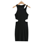 Women's Knitted Round Neck Sexy Midriff Outfit One-step Dress Elastic Hip