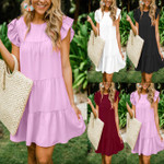 Summer Popular Ruffle Sleeve Pleated Dress Women's Clothing