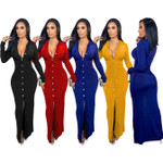 Women's Sexy Fashion Solid Color Single-breasted Cardigan Long Sleeve Dress