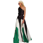 Women's Color Contrast Patchwork Off-the-shoulder Printed Maxi Dress Ladies