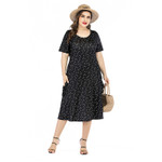 Women's Summer Plus Size Polka Dot Dress Classic Printing Short Sleeve Knee-covered Swing Skirt