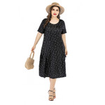 Women's Summer Plus Size Polka Dot Dress Classic Printing Short Sleeve Knee-covered Swing Skirt