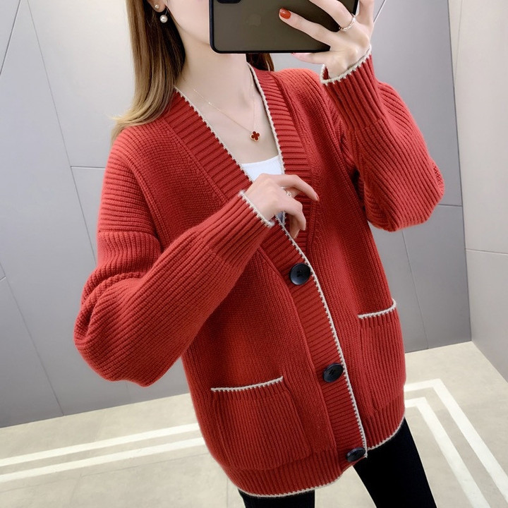 Knitted Sweater Cardigan Women's Design Fashion Loose Elastic Simple Style