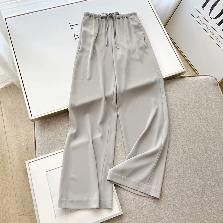 Elastic Waist Wide-leg Pants Women's High Drape Spring Slimming And Straight Leg Mopping Casual Bottoms