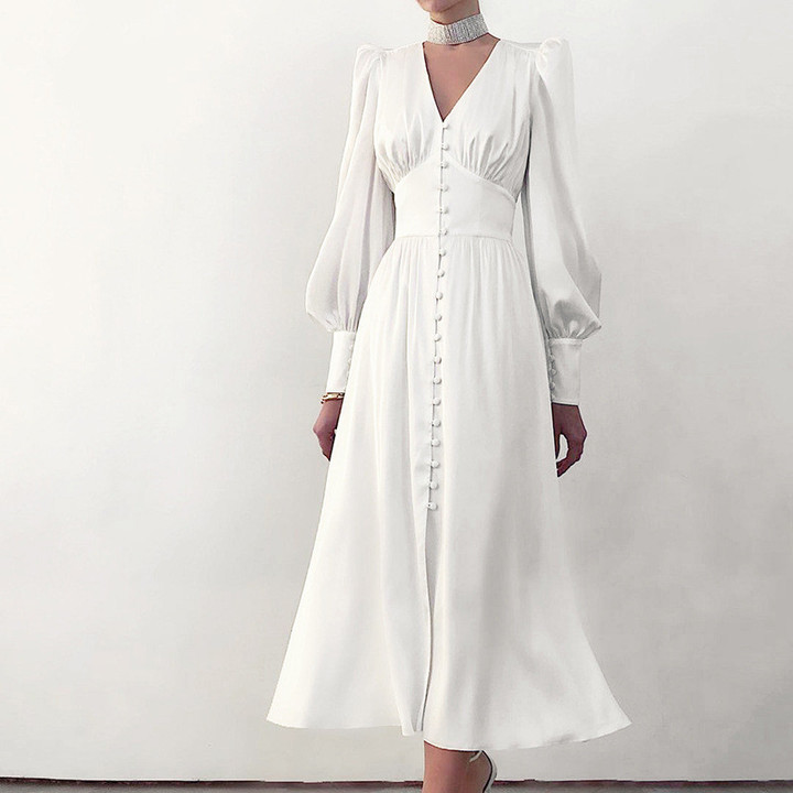 Spring Satin Dress Women's Design Sense Lantern Sleeve Waist Slimming Elegant Slim-fit Skinny Dresses