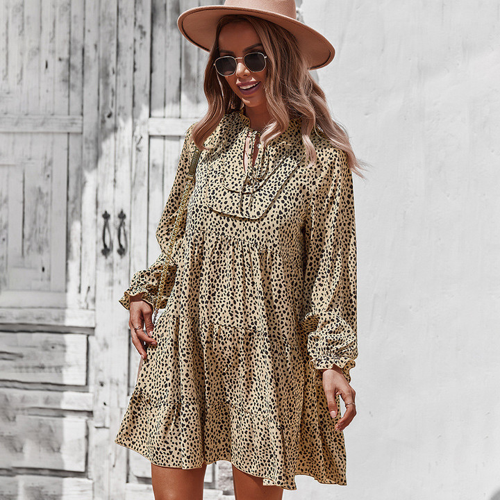 Design Long Sleeve Dress Floral Casual A- Line Casual Dresses