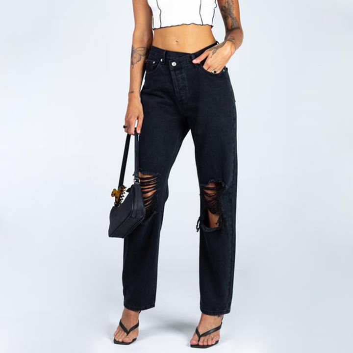 Jeans For Women Trendy High Waist Wash Ripped Trousers