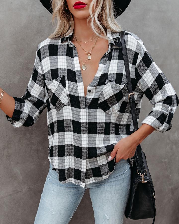 Fashionable Casual Plaid Shirt Women's Long-sleeved Single-breasted Blouses