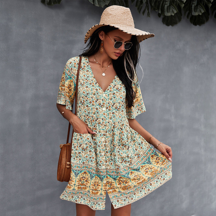 Bohemian Style Positioning Flower Dress Sexy