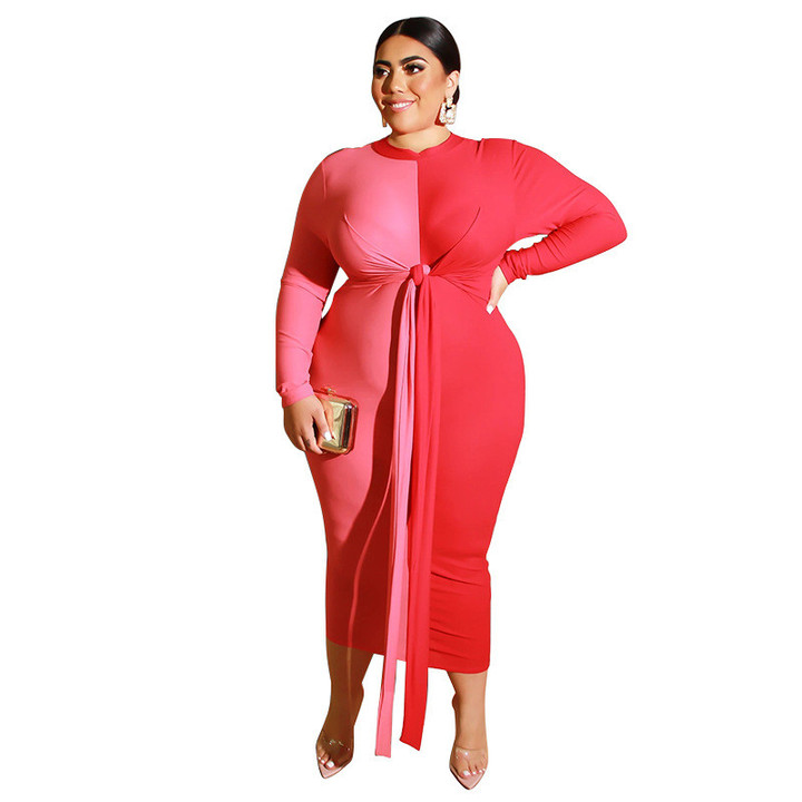 African Women's Long Sleeve Round Neck Large Size Dress
