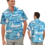 Fishing Water Tropical Floral Hibiscus Background Men Aloha Button Up Hawaiian Shirt For Fishers Fisherman Sport Lovers - Gift For Fishing Lovers