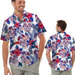 Skull Texas Flag Tropical Floral Aloha Men Button Up Hawaiian Shirt For Texas Lovers On The Beach Summer And In Daily Life