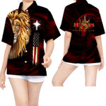 Jesus Saved My Life American Flag Lion Women Hawaiian Shirt For God Lovers - Gift For Lion Lovers