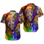 LGBT Rainbow Flame Skulls Women Hawaiian Shirt For LGBT Community In Pride Month