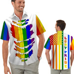 LGBT Pride Flag American Flag Men Aloha Button Up Hawaiian Shirt For LGBTQ Community In Daily Life Unique Gifts