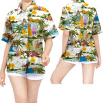 Sloth Surfing Tropical Coconut Tree Hawaiian Shirt For Women For Sloth Lovers - Gift For Sloth Lovers