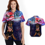 Rottweiler Fireworks American Independence Day Women Hawaiian Shirt - Gift For Rottweiler Dog Lovers