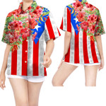 Hibiscus Puerto Rico Flag Hawaiian Shirt For Women For Puerto Ricans