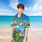 Rabbit And Santa Surfing Men Hawaiian Shirt For Someone Who Loves Rabbit On Christmas Time - Gift For Rabbit Lovers