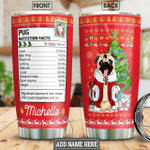 Personalized Christmas Pug Facts Stainless Steel Tumbler