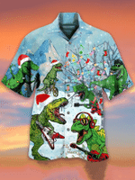 Dinosaur Christmas Hawaiian Shirt Aloha Shirt For Summer