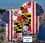 Larvasy Personalized Custom Name Maryland X America Flag Baseball Tee Jersey Shirt