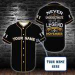 Larvasy Personalized Custom Name A Legend Who Was Born In November Baseball Tee Jersey Shirt
