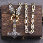 Viking Necklace Wolf head norse viking amulet thor hammer pendant necklace viking king chain