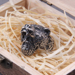 Viking Bear Head Animal Ring, Stainless Steel