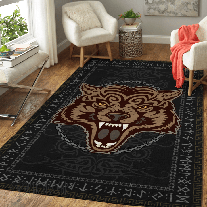 Fenrir Bound by Chains and Sealed by Runic - Viking Area Rug - Myvikinggear Store