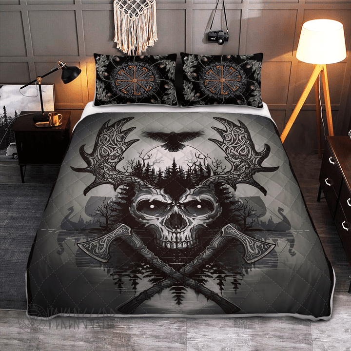 Viking Raven And Skull - Viking Quilt Bedding Set - Myvikinggear Store