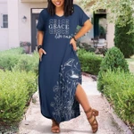 Grace Like Rain FTH ANZZ1207008Z Short Sleeve Plus Size Split Maxi Dress With Pockets