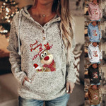 2021 New Christmas print loose hooded long-sleeved women's sweatshirt