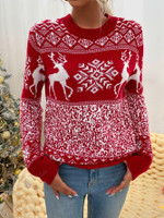 Christmas Crew Neck Elk Long Sleeve Sweater