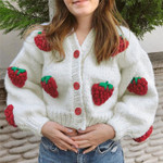 Fashion V-neck Knitted Strawberry Sweater