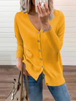 Knitted Cardigan Loose Top Coat Woolen V-neck Long Sleeve Sweater