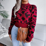 Leopard Print Waist Knit Crop Sweater