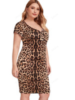 Plus Size Leopard Print Short Sleeve Dress
