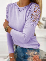 Pullover Lace Crochet Embroidery Blouse Autumn Elegant Office Lady O-Neck Shirts