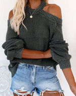 Sexy Off-shoulder Solid Color Loose Knit Sweater