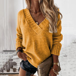 V-neck Long-sleeved Pullover Sweater Top