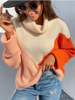 Contrast Lapel High Neck Pullover Sweater