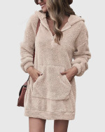 Double-sided fleece hooded loose zipper plush pocket sweater coat