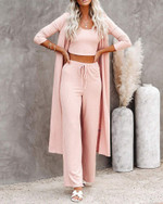 Ribbed Cardigan + Cropped Tank +Flare Pants 3 Piece Set