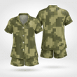 Cool Army Style Short Sleeve Shirt Pyjamas Made Of Satin Silk