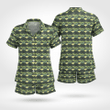 Dazzling Army Style Short Sleeve Button Up Pyjama Set Made Of Satin Silk
