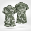 Impressive Army Style Short Sleeve Button Up Pyjama Set Made Of Satin Silk