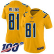Nike Chargers #81 Mike Williams Gold Women's Stitched Nfl Limited Inverted Legend 100Th Season Jersey Nfl- Women's