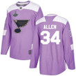 Blues #34 Jake Allen Purple Fights Cancer Stanley Cup Champions Stitched Hockey Jersey Nhl